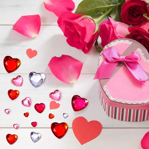 Miniatura 5 de Chuangdi 516 calcomanías de diamantes de imitación de corazón, acrílicas, gemas de corazón, gemas de cristal, autoadhesivas, parte trasera plana