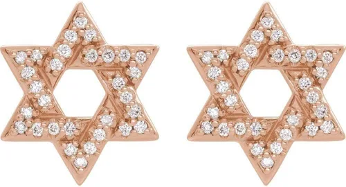 Miniatura 2 de Aretes de oro rosa macizo de 14 k con diamantes de 18 quilates con estrella de David (0.433 in x 0.390 in), Oro, Diamante