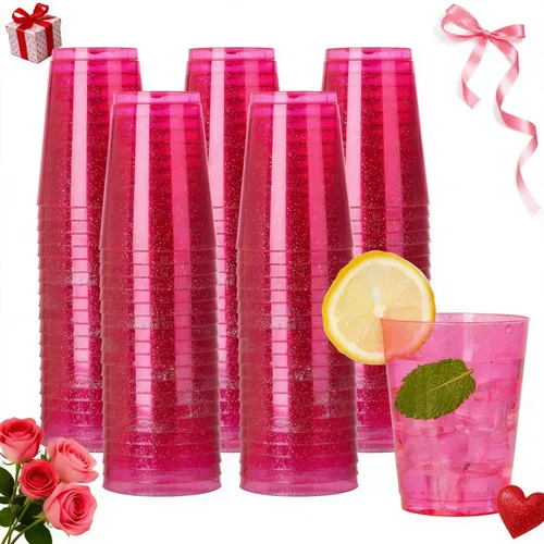 Miniatura 12 de DaYammi 120 Piezas Vasos de Plástico Azul de 9 Oz Vasos de Fiesta de Plástico Transparente Desechables con Borde Azul Copas de Vino Desechables