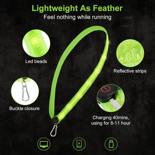 Miniatura 3 de Aucuu Brazalete LED Recargable (Paquete de 2), Equipo Reflectante de Alta Visibilidad para Correr, Luces para Corredores, Brazaletes Luminosos