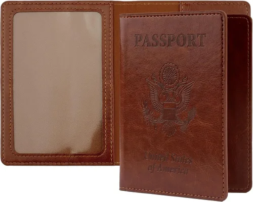 Miniatura 19 de Funda de cuero para pasaporte - Cartera de pasaporte de viaje para mujeres y hombres, artículos esenciales para el aeropuerto con protector, Negro