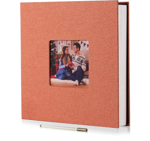 Miniatura 5 de HoneyTolly Álbum de fotos autoadhesivo para fotos de 4 x 6 imágenes, cubierta magnética de lino, 15 hojas/30 páginas en blanco para bodas Beige claro