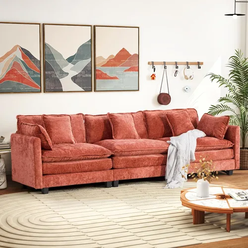 Miniatura 70 de Sofá seccional modular convertible de 76.7", sofás de dos plazas de chenilla con asiento profundo y cojines tipo loveseat para sala de estar, Beige