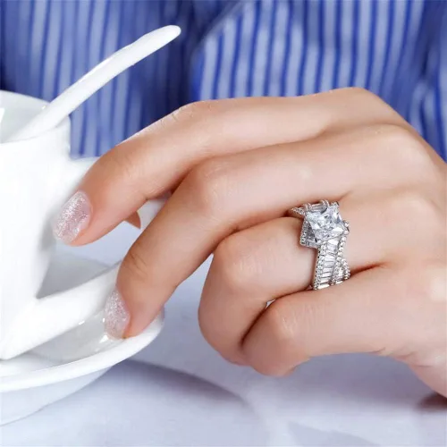 Miniatura 7 de Jeulia Anillos de compromiso de corte princesa de 2 quilates para mujer, plata de ley con diamante blanco, circonita cúbica, anillo de compromiso