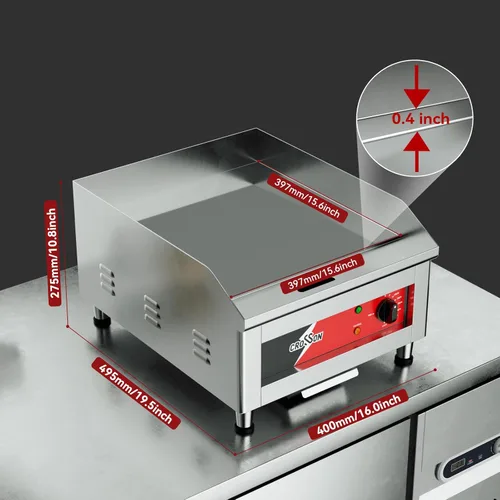 Miniatura 6 de CROSSON Plancha eléctrica cromada de 16 x 16 pulgadas, con certificación ETL, plancha de encimera comercial con placa de cocción antiadherente