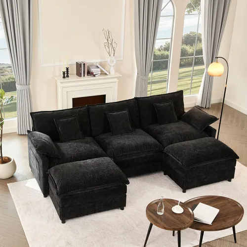 Miniatura 10 de GOSUHI - Sofá en forma de U de 108", sofá seccional modular, sofá de nube de 3 plazas con otomana móvil, sofás de asiento profundo para sala de Beige