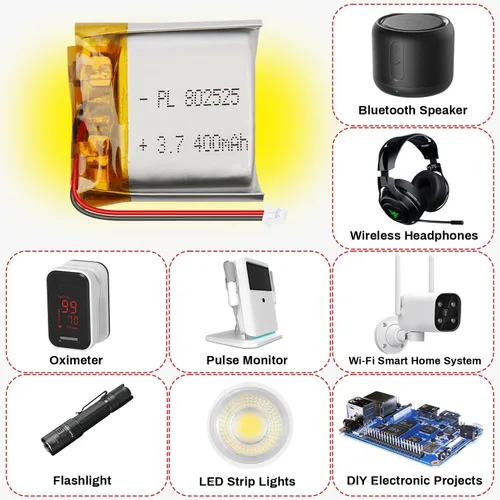 Miniatura 6 de 802525 3.7V 400mAh LiPo Batería - Batería recargable de polímero de litio con placa de protección y conector Micro JST 1.25 para dispositivo