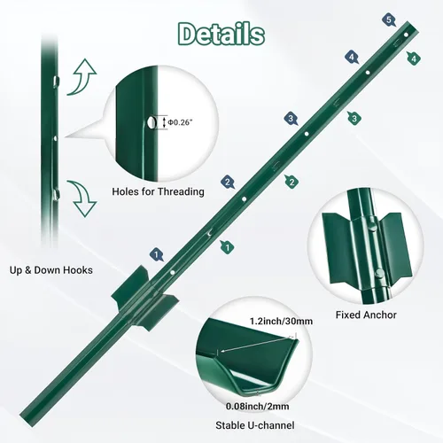 Miniatura 3 de Poste de valla de 3 pies – 10 paquetes, postes de metal resistente en U, con recubrimiento en polvo para un uso duradero, perfecto para sostener