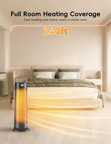 Miniatura 2 de Calentador de espacio para uso en interiores, habitación grande, calentador de oficina portátil de 1500 W, oscilación de 120°, cerámica PTC con Negro