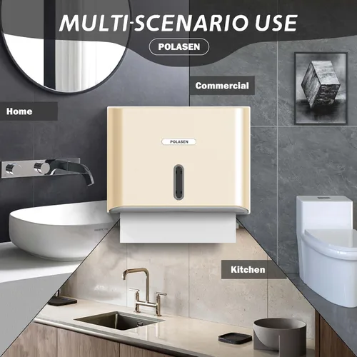 Miniatura 2 de Dispensador de toallas de papel multipliegue para montaje en pared, plástico dorado, gran capacidad, almacenamiento de 250 grados, compatible