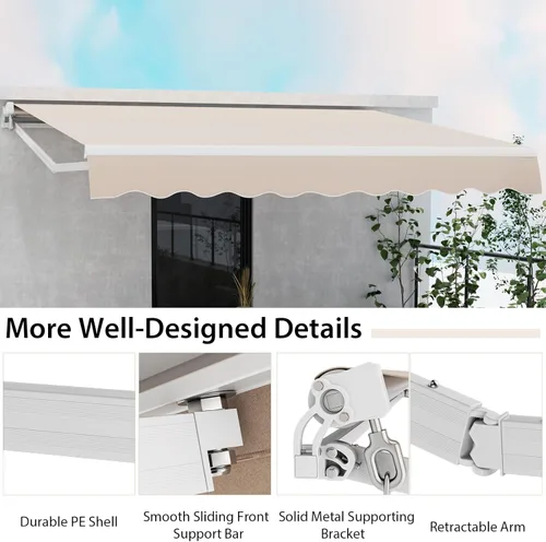 Miniatura 7 de Tangkula - Toldo retráctil de 10 pies x 8.2 pies, toldo de aluminio para patio con mango de manivela y poliéster resistente al agua, toldo retráctil
