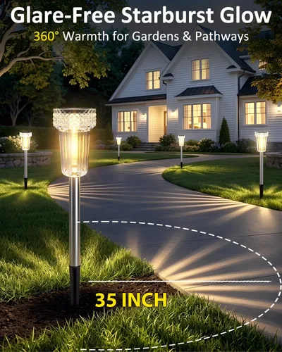 Miniatura 2 de DERAYSION Luces solares para exteriores, paquete de 8 luces impermeables para caminos de jardín, iluminación con poste de acero inoxidable