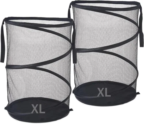 2 cestas de malla desplegable para ropa sucia, 115 L, extra grande, plegable, cesta de almacenamiento de ropa, con asas, sin tapa, 26 pulgadas de