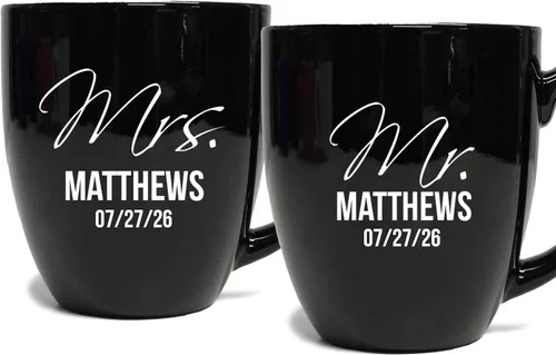 My Personal Memories Juego de 2 tazas personalizadas de café con leche de 16 onzas para parejas, regalo personalizado para novia, novio suyo, ella,