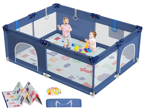 Miniatura 8 de CoziBB Corralito para bebés con alfombra, 71" × 59" corralito extra grande para niños pequeños, patio de juegos, cerca para bebés área de juego