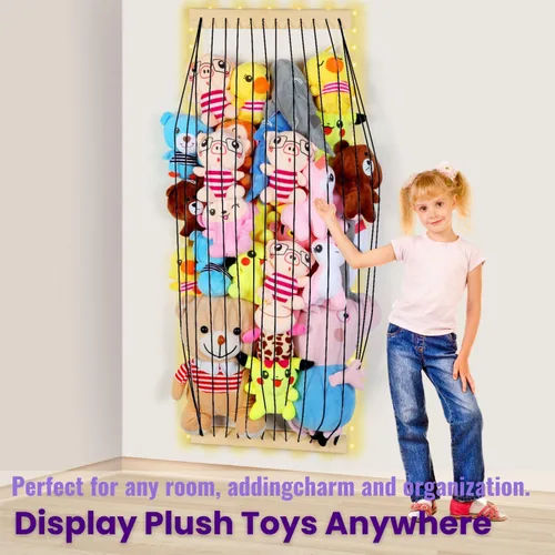 Miniatura 2 de Almacenamiento de animales de peluche de madera suave para habitación de los niños, soporte de pared para colgar en la puerta, organizador