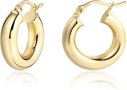 BOUTIQUELOVIN - Aretes chapados en oro de 14 quilates con diseño cilíndrico, gruesos, hipoalergénicos y livianos para mujer