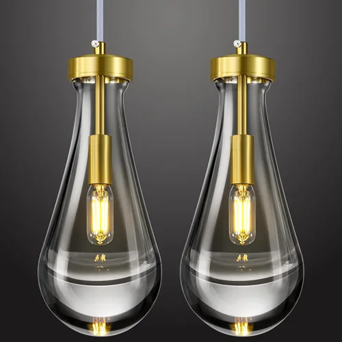 Miniatura 16 de Juego de 2 lámparas colgantes con forma de gota de lluvia, para isla de cocina, lámparas colgantes cromadas de cristal sólido transparente, Cromo