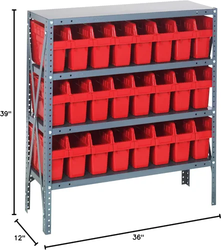 Miniatura 120 de Quantum QSBU-245BK Heavy Duty Shelving Unit with (7) Shelves and (24) QUS245 Black Bins for Garage Warehouse Storage Distribution 400 lb Load