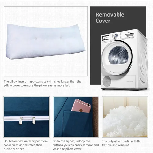 Miniatura 3 de VERCART Almohada grande de cuña para cama de lectura, cabecera tapizada triangular, respaldo para sentarse en la cama con funda extraíble de Azul