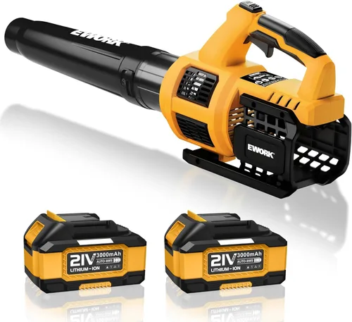 Miniatura 7 de EWORK Soplador de hojas inalámbrico de 21 V, potente modo turbo y 550 CFM, baterías de 2×3.0Ah y cargador rápido, sopladores eléctricos ligeros