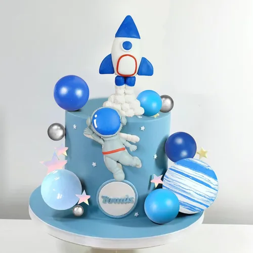 Miniatura 4 de Decoración para tartas espaciales de arcilla: figuras de astronauta, bolas de cohete, estrellas, decoraciones temáticas de espacio para niños