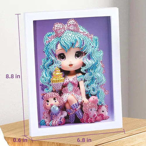 Miniatura 7 de PracticeJQDEN Kits de pintura de diamantes para niños, kits de pintura de gemas con marco, kits de artes y manualidades para niñas, regalos