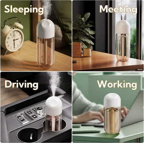 Miniatura 5 de Humidificador portátil pequeño con boquilla doble, humidificadores grandes de niebla fría, puertos de pulverización dobles, protección contra