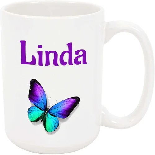 Linda Taza de café – Taza de cerámica personalizada de mariposa con nombre, taza personalizada, regalo personalizado de cumpleaños/Navidad, regalo