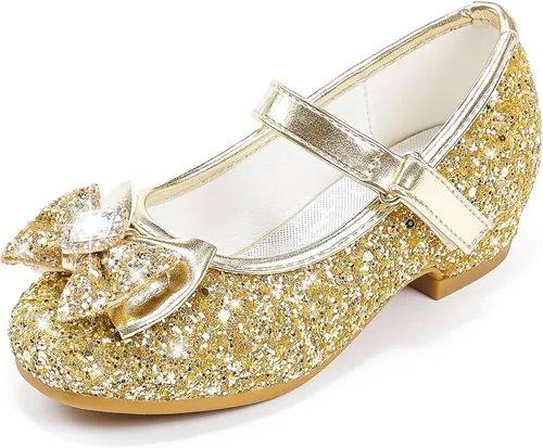 Furdeour Zapatos de vestir para niñas, zapatos de princesa Mary Jane para bodas, flores, damas de honor, tacones con purpurina para niños pequeños