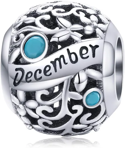 Miniatura 11 de Dijes de piedra natal para pulsera, cuentas de plata de ley 925, abalorios de flores caladas, dijes de feliz cumpleaños para pulsera y collar Piedra
