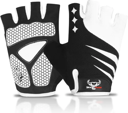 BEAST RAGE Guantes de ciclismo de medio dedo para hombres y mujeres, guantes acolchados de gel, antideslizantes, absorben los golpes, levantamiento