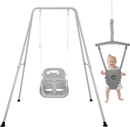 Miniatura 8 de Toddler Swing Set and Baby Jumper, Foldable Baby Swing Set with Metal Stand for Indoor & Outdoor Use, Baby Bouncer Jumper Durable Swing Set for Aged