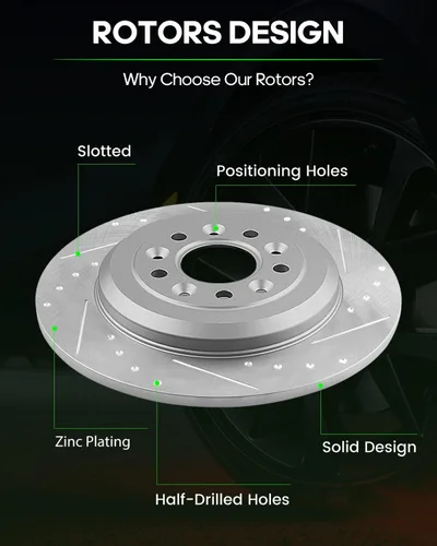 Miniatura 3 de SCITOO Rotores de disco D/S delanteros de 12.8 pulgadas y traseros de 12.99 pulgadas + pastillas de freno de cerámica de repuesto para Ford