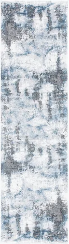 Miniatura 3 de SAFAVIEH Craft Collection - Alfombra para pasillo, 2.3 x 8 pies, azul y gris, diseño abstracto moderno, no desprende pelusa y de fácil cuidado