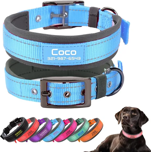 Miniatura 12 de Collares de perro personalizados con nombre de mascota y número de teléfono, acolchado de neopreno suave, collar de perro grueso y fuerte, collar