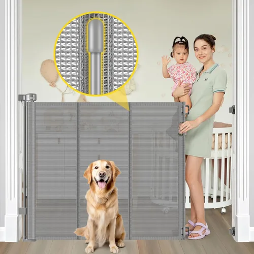Miniatura 9 de Puertas retráctiles reforzadas para bebés de 42" de alto x 100" extra anchas para entradas de puertas, puerta extra alta para mascotas con barras