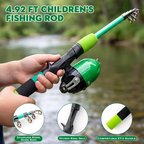 Miniatura 4 de Combo de caña de pescar familiar, 2 piezas portátil para padres e hijos, kit de pesca de viaje de 6.89 pies y 4.92 pies, carrete de pesca