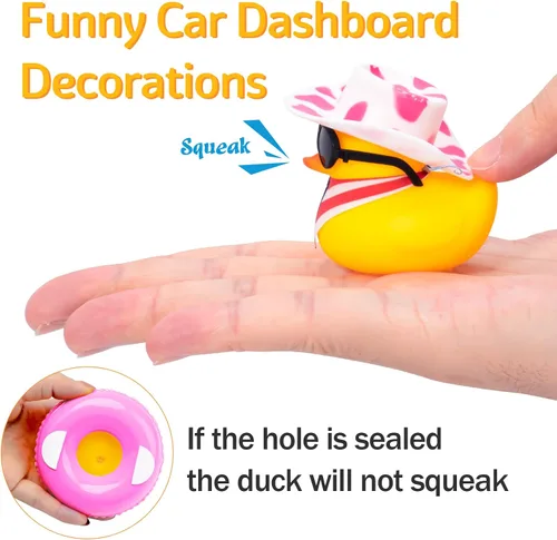 Miniatura 8 de wonuu Decoración de pato de goma para automóvil, accesorios de decoración de tablero de instrumentos de pato vaquero occidental con mini anillo