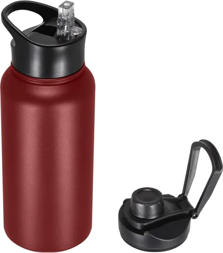 Miniatura 87 de Botella de agua aislada de 64 onzas con tapas de pajita y boquilla, jarra de agua de acero inoxidable de medio galón con mango de paracord, vacío
