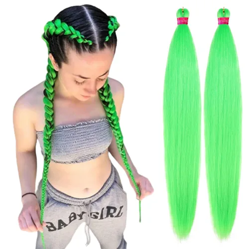 Miniatura 30 de Cabello trenzado negro preestirado, 2 paquetes de extensiones de cabello de trenzas de caja de 26 pulgadas, pelo sintético preestirado trenzado