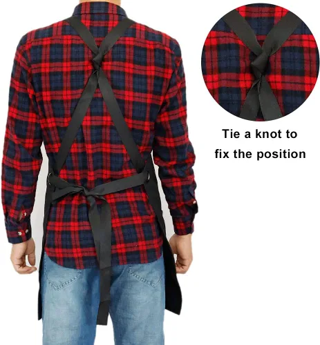 Miniatura 6 de Delantal de lona de 16 onzas para hombre, delantal de trabajo resistente negro para carpinteros, carpinteros, herreros, barbacoas, jardineros