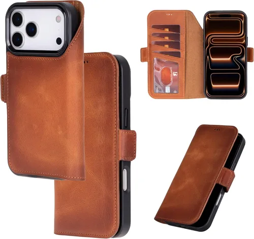 Miniatura 17 de Bayelon Cartera de cuero Cas para iPhone 15 Pro - Funda con tapa abatible, funda tipo cartera para iPhone 15 Pro, funda tipo cartera, función atril