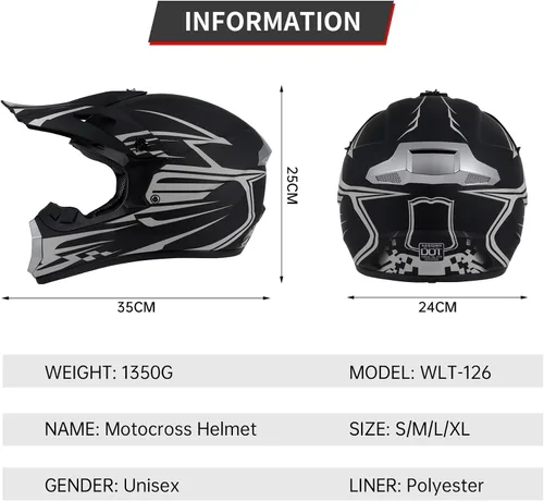Miniatura 3 de Casco de motocross para niños y jóvenes aprobado por DOT, Casco de cara completa para ATV, moto de todoterreno y bicicleta de tierra para adultos
