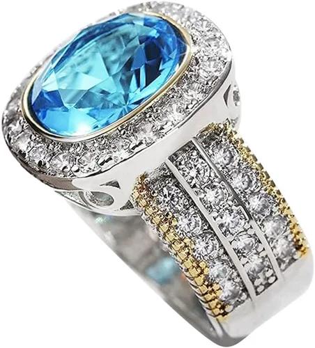 Anillo de plata de ley 925 brillante con piedras preciosas de diamante completo, anillos de circonita cúbica azul, anillo de múltiples filas, anillo