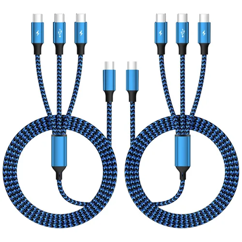 Miniatura 13 de Cable de carga múltiple (paquete de 2 de 4 pies), cable de carga múltiple de nailon trenzado para múltiples dispositivos, cable de carga 3 en 1