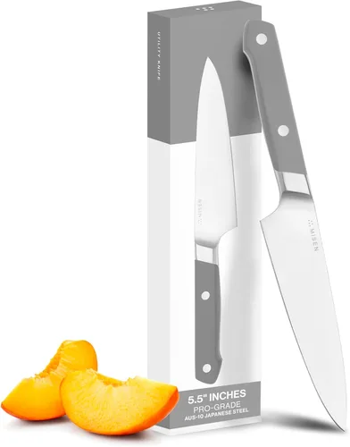 Miniatura 17 de Misen - Cuchillo utilitario de 5.5 pulgadas – Acero inoxidable AUS-10 japonés de alto carbono – Hoja híbrida alemana y japonesa – Cuchillo de cocina