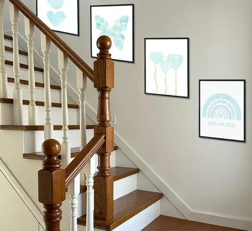 Miniatura 6 de ULEGIE Decoración de Habitación para Niña Pequeña, Arte de Pared Azul para Habitación de Niñas Nursery Sueña en Grande Juego de 4 Impresiones