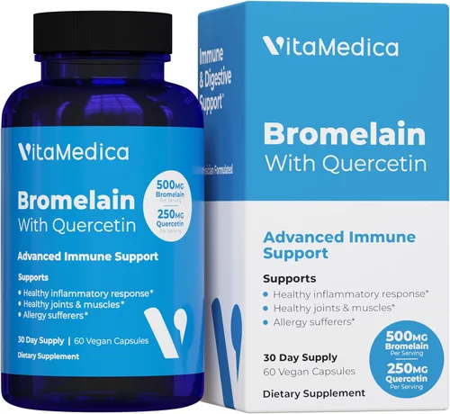 VitaMedica Suplemento de bromelina y quercetina - 500 mg de bromelina 250 mg de quercetina - 2400 GDU para inmunidad, apoyo articular, inflamación y