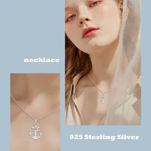 Miniatura 5 de Cuoka Collar con colgante de ancla de plata de ley, joyería náutica marinera para mujer